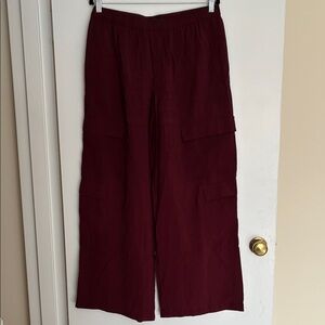 Madewell Maroon Cargo Wide Leg Pants